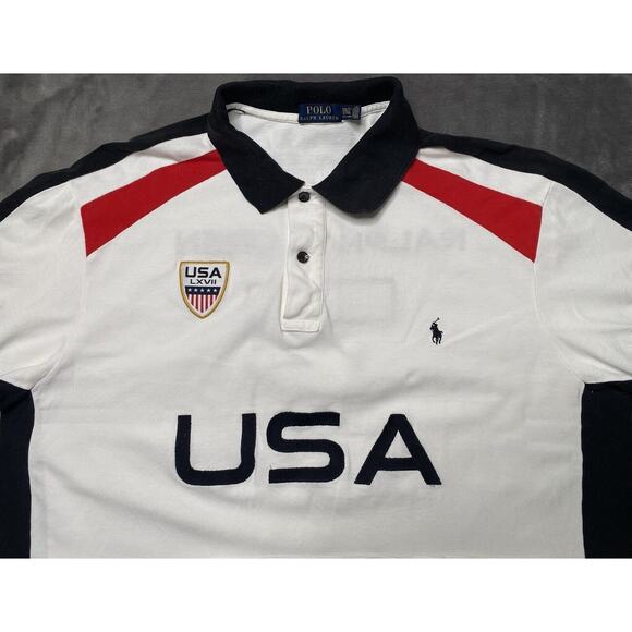 Polo Ralph Lauren USA Polo Shirt Mens 2XLT White USA Big Logo Embroidered #3 - Picture 2 of 9